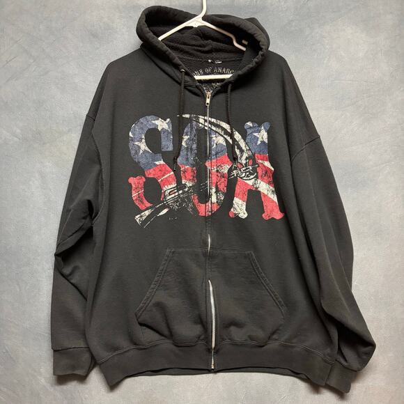 Sons of Anarchy Zip Hoodie 2XL Flag Reaper Graphic Double-Sided Freedom Flag - Picture 1 of 11